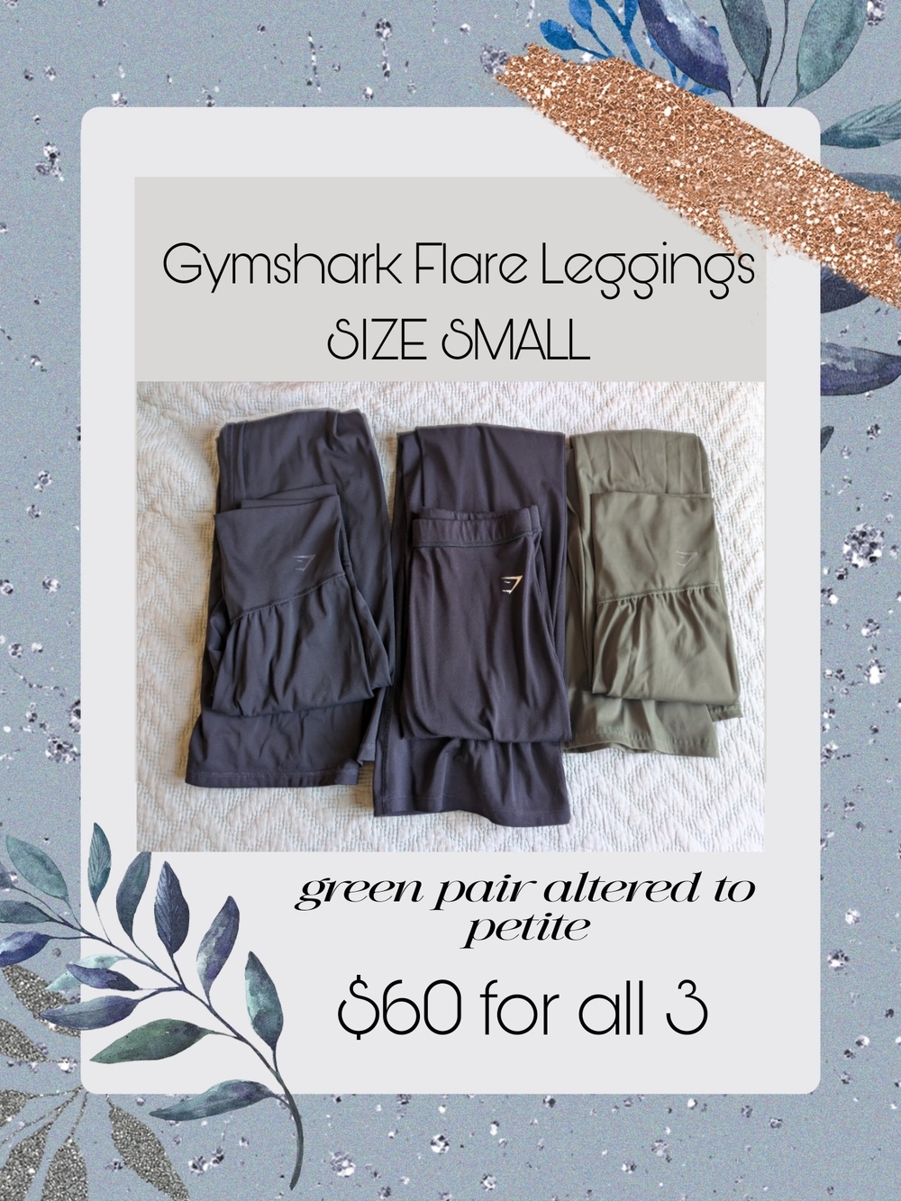 Gymshark Flare Leggings Trio - Black & Olive Green